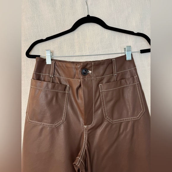 Anthropologie Maeve Collette Brown cropped Faux Leather Pants - Picture 5 of 9